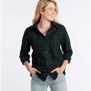 LL Bean Small Tall Black Watch Plaid Flannel Shirt
